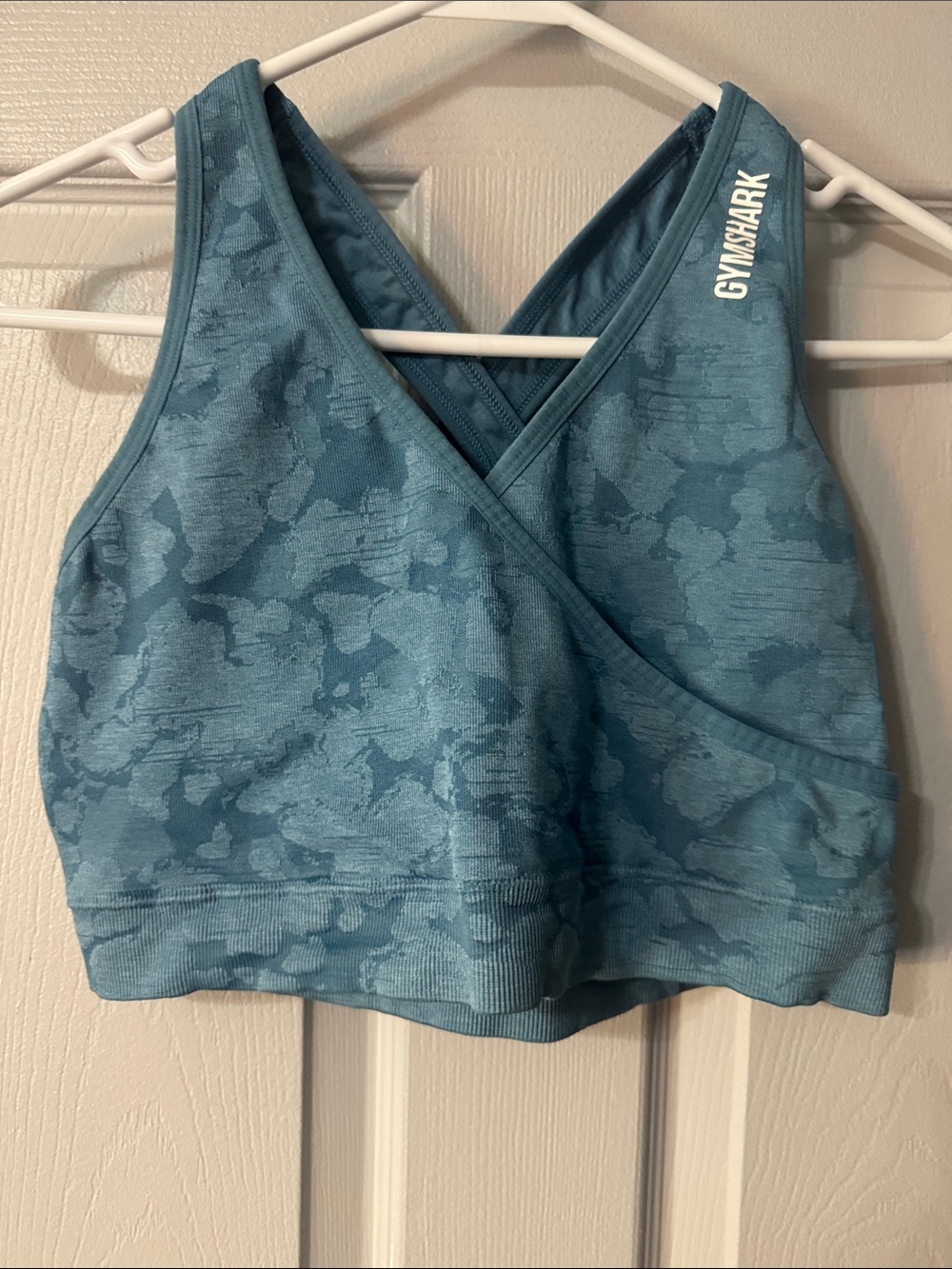 Gymshark Teal Patterned Cross-Back Sports Bra